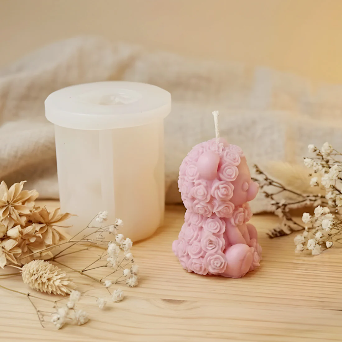 Moule bougie Ours roses - Silicone - Image 2